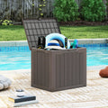Outdoor Storage Box 25 Gallon Deck Box with Lockable Lid and Wicker-woven Texture-Brown - Brown - Garages