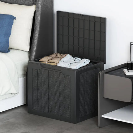 Outdoor Storage Box 25 Gallon Deck Box with Lockable Lid and Wicker-woven Texture-Black - Black - Garages
