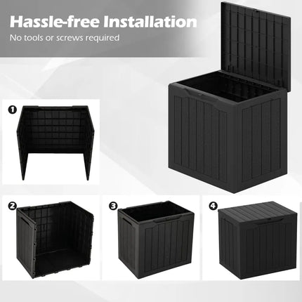 Outdoor Storage Box 25 Gallon Deck Box with Lockable Lid and Wicker-woven Texture-Black - Black - Garages