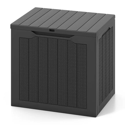 Outdoor Storage Box 25 Gallon Deck Box with Lockable Lid and Wicker-woven Texture-Black - Black - Garages
