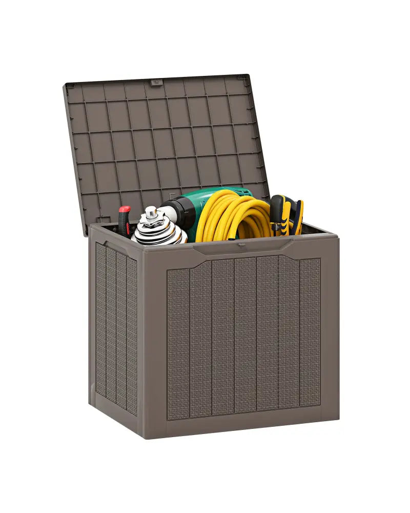 Outdoor Storage Box 25 Gallon Deck Box with Lockable Lid and Wicker-woven Texture-Brown - Brown - Garages