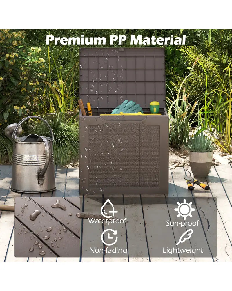 Outdoor Storage Box 25 Gallon Deck Box with Lockable Lid and Wicker-woven Texture-Brown - Brown - Garages