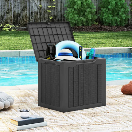 Outdoor Storage Box 25 Gallon Deck Box with Lockable Lid and Wicker-woven Texture-Black - Black - Garages