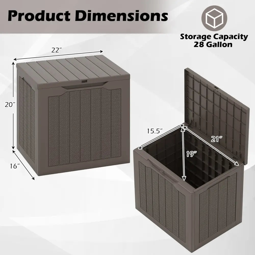 Outdoor Storage Box 25 Gallon Deck Box with Lockable Lid and Wicker-woven Texture-Brown - Brown - Garages