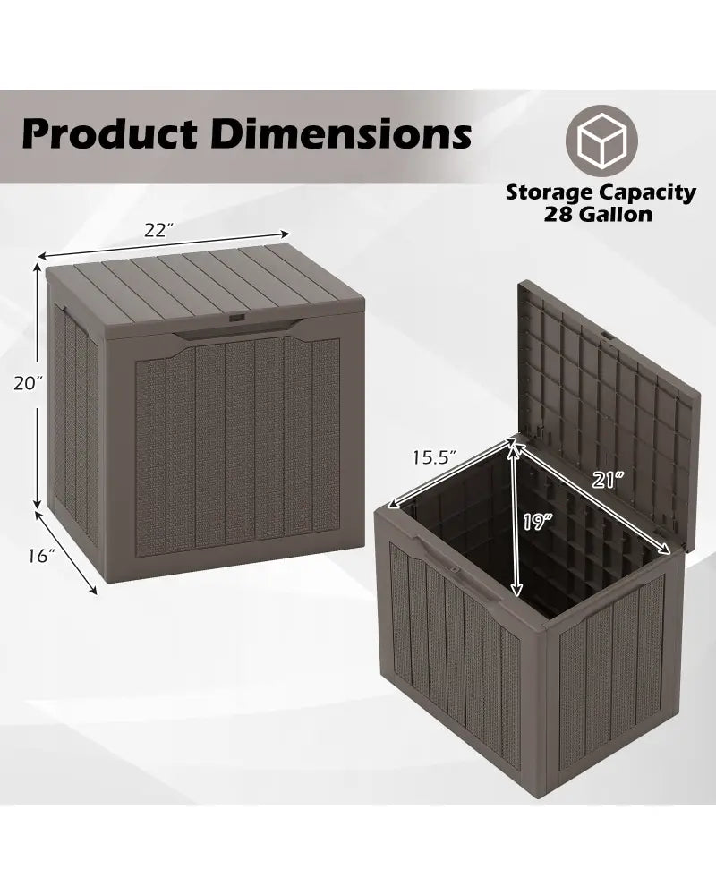 Outdoor Storage Box 25 Gallon Deck Box with Lockable Lid and Wicker-woven Texture-Brown - Brown - Garages