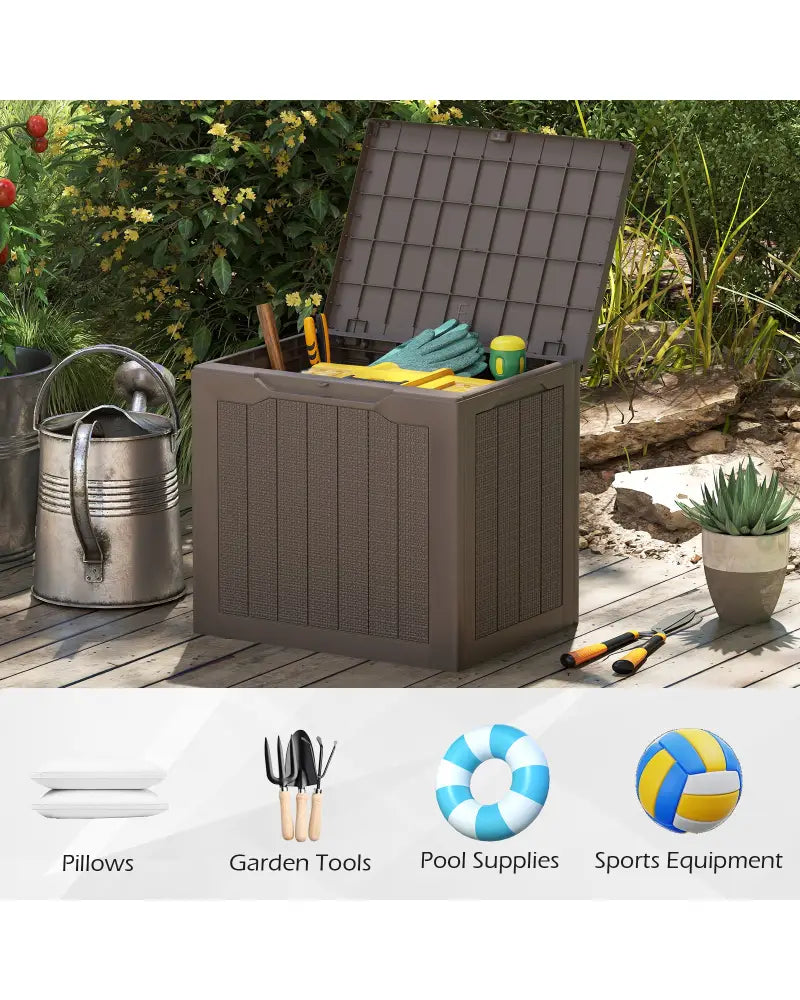 Outdoor Storage Box 25 Gallon Deck Box with Lockable Lid and Wicker-woven Texture-Brown - Brown - Garages