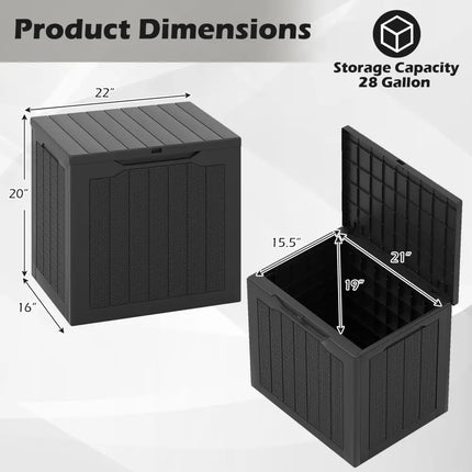 Outdoor Storage Box 25 Gallon Deck Box with Lockable Lid and Wicker-woven Texture-Black - Black - Garages