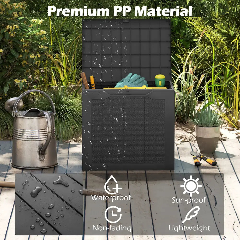 Outdoor Storage Box 25 Gallon Deck Box with Lockable Lid and Wicker-woven Texture-Black - Black - Garages