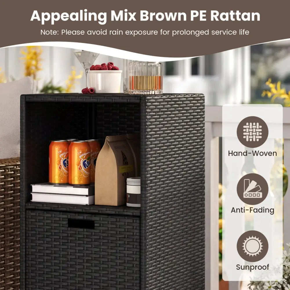 Outdoor Storage Cabinet Patio Wicker Organizer with Drawer-Black - Black - Sheds & Outdoor Storage