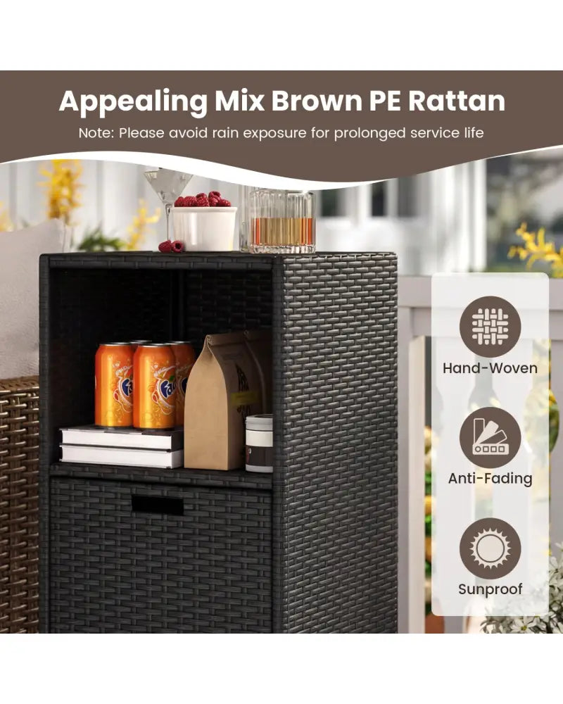 Outdoor Storage Cabinet Patio Wicker Organizer with Drawer-Black - Black - Sheds & Outdoor Storage