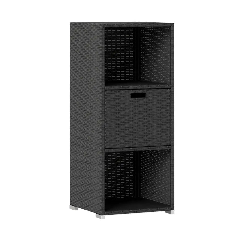 Outdoor Storage Cabinet Patio Wicker Organizer with Drawer-Black - Black - Sheds & Outdoor Storage