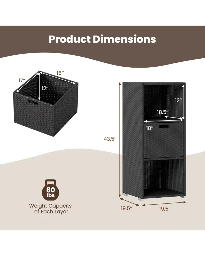 Outdoor Storage Cabinet Patio Wicker Organizer with Drawer-Black - Black - Sheds & Outdoor Storage