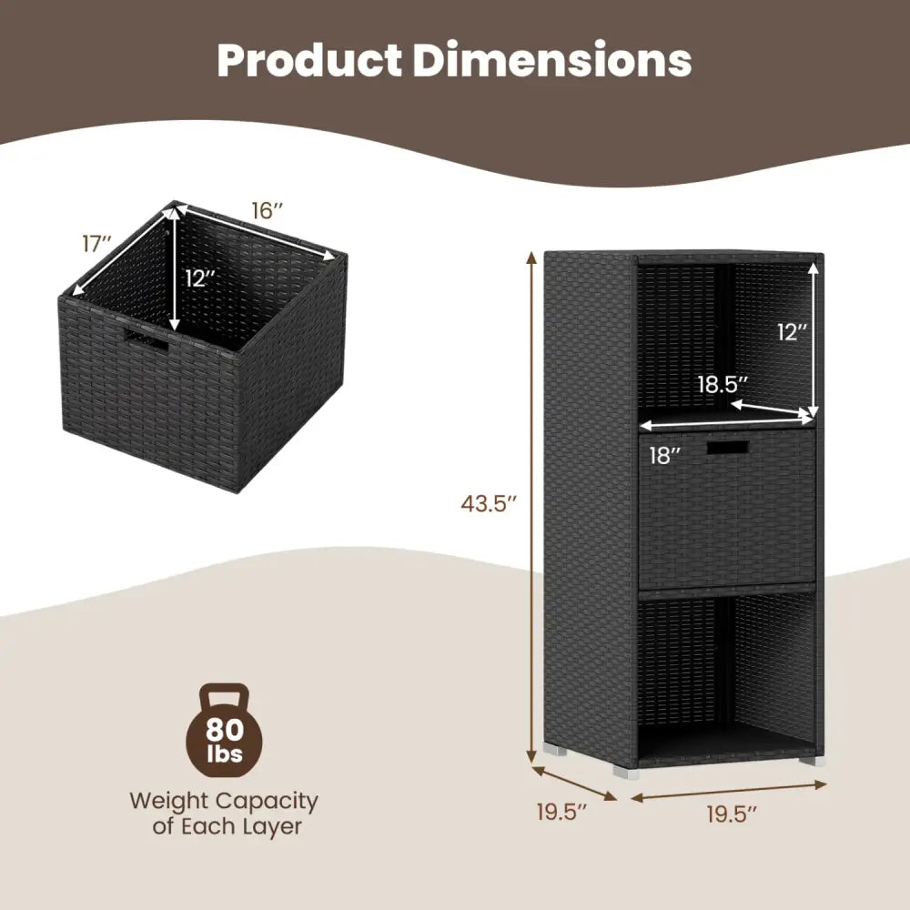 Outdoor Storage Cabinet Patio Wicker Organizer with Drawer-Black - Black - Sheds & Outdoor Storage