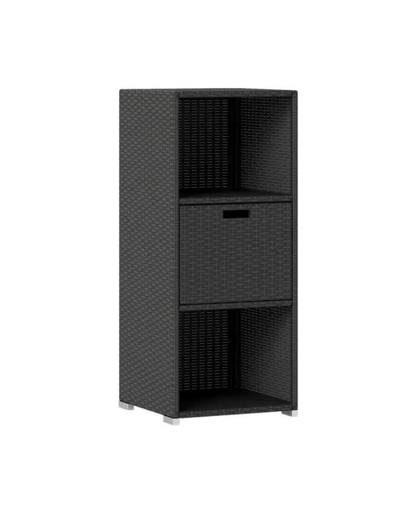 Outdoor Storage Cabinet Patio Wicker Organizer with Drawer-Black - Black - Sheds & Outdoor Storage