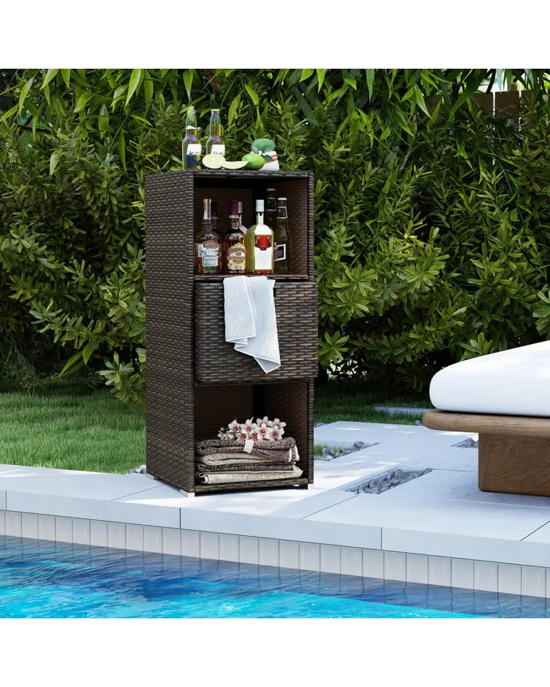 Outdoor Storage Cabinet Patio Wicker Organizer with Drawer-Brown - Brown - Sheds & Outdoor Storage