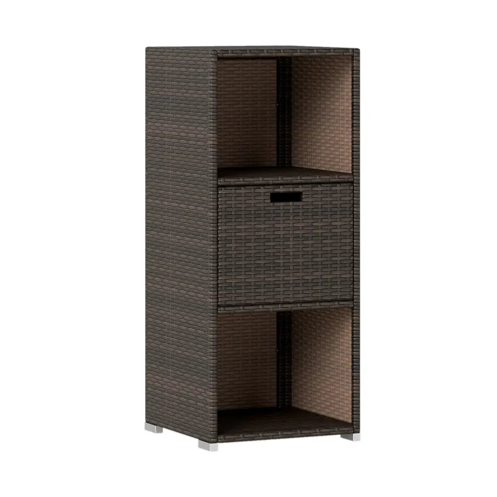 Outdoor Storage Cabinet Patio Wicker Organizer with Drawer-Brown - Brown - Sheds & Outdoor Storage