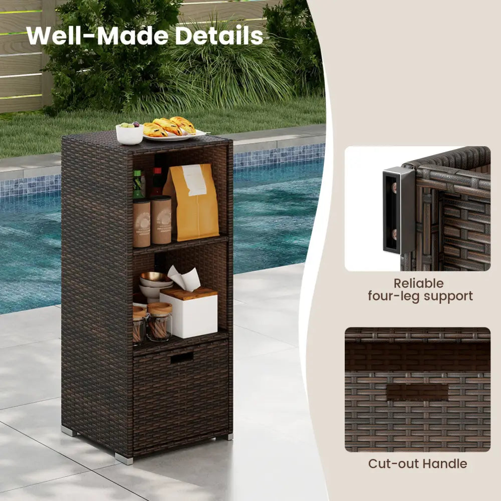 Outdoor Storage Cabinet Patio Wicker Organizer with Drawer-Brown - Brown - Sheds & Outdoor Storage
