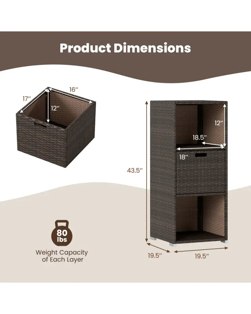 Outdoor Storage Cabinet Patio Wicker Organizer with Drawer-Brown - Brown - Sheds & Outdoor Storage
