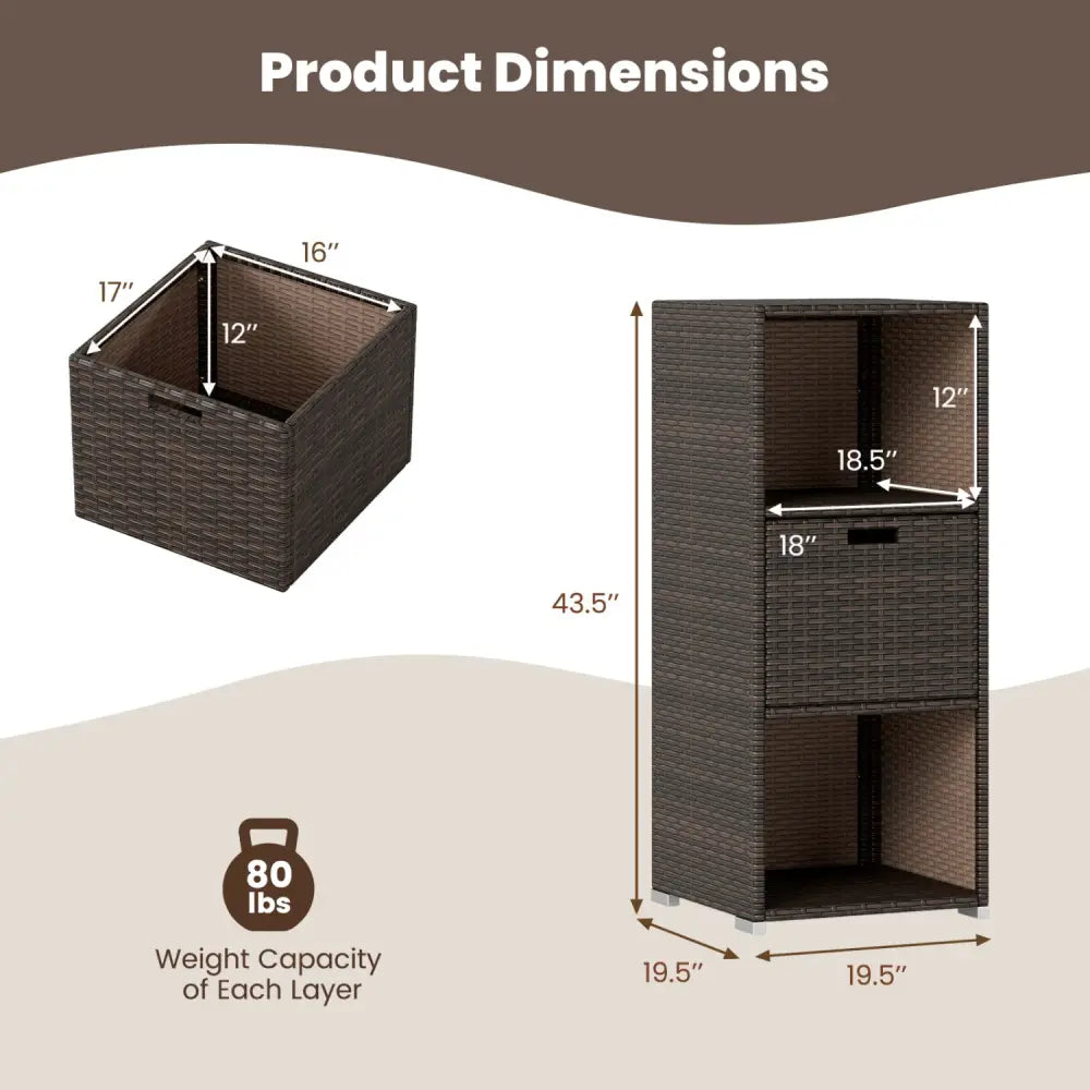 Outdoor Storage Cabinet Patio Wicker Organizer with Drawer-Brown - Brown - Sheds & Outdoor Storage