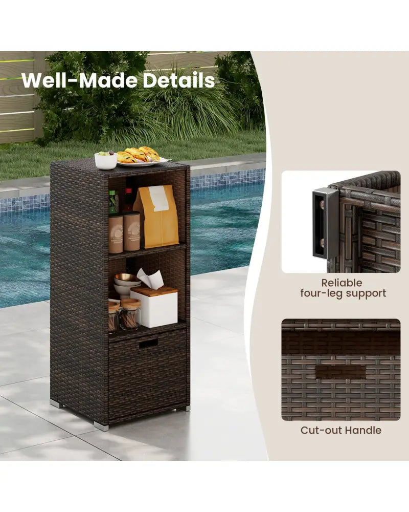 Outdoor Storage Cabinet Patio Wicker Organizer with Drawer-Brown - Brown - Sheds & Outdoor Storage