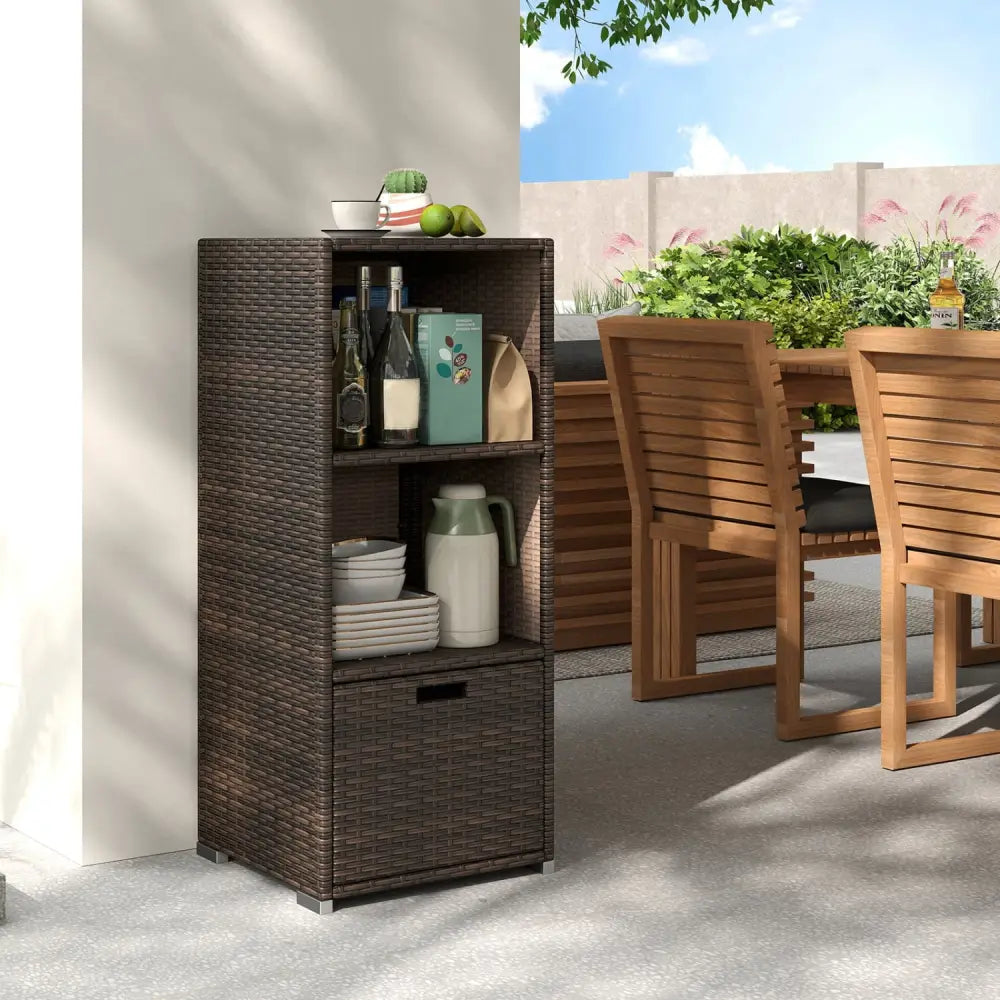 Outdoor Storage Cabinet Patio Wicker Organizer with Drawer-Brown - Brown - Sheds & Outdoor Storage