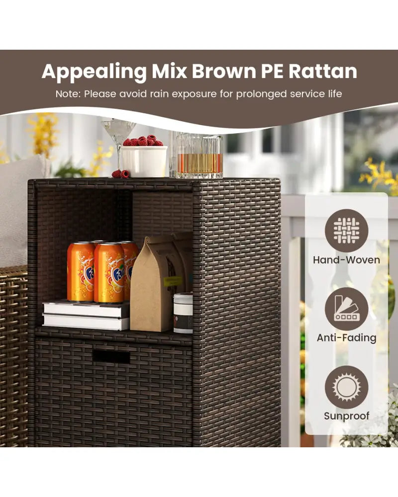 Outdoor Storage Cabinet Patio Wicker Organizer with Drawer-Brown - Brown - Sheds & Outdoor Storage
