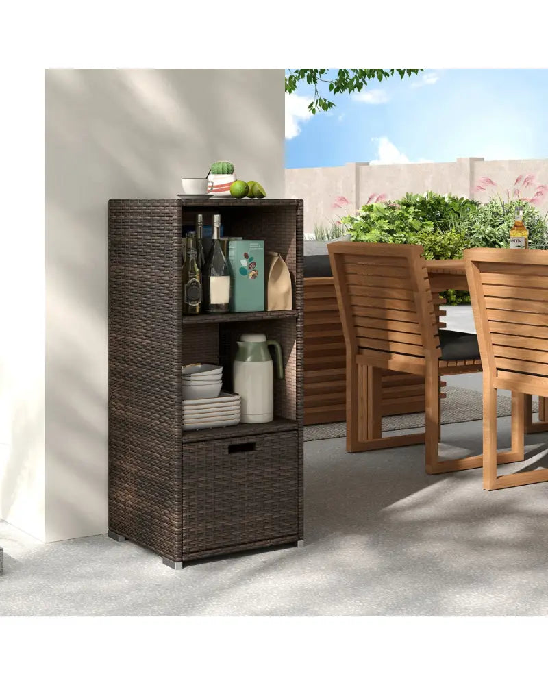 Outdoor Storage Cabinet Patio Wicker Organizer with Drawer-Brown - Brown - Sheds & Outdoor Storage