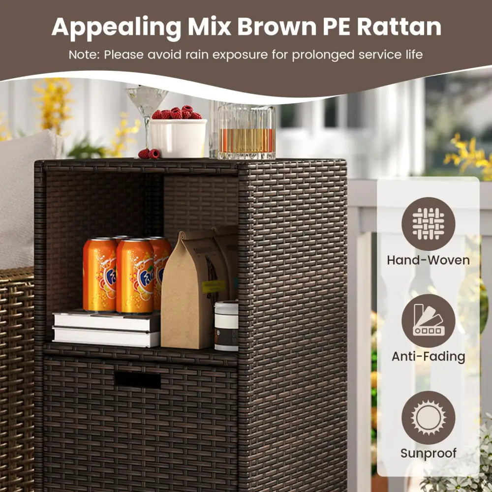 Outdoor Storage Cabinet Patio Wicker Organizer with Drawer-Brown - Brown - Sheds & Outdoor Storage