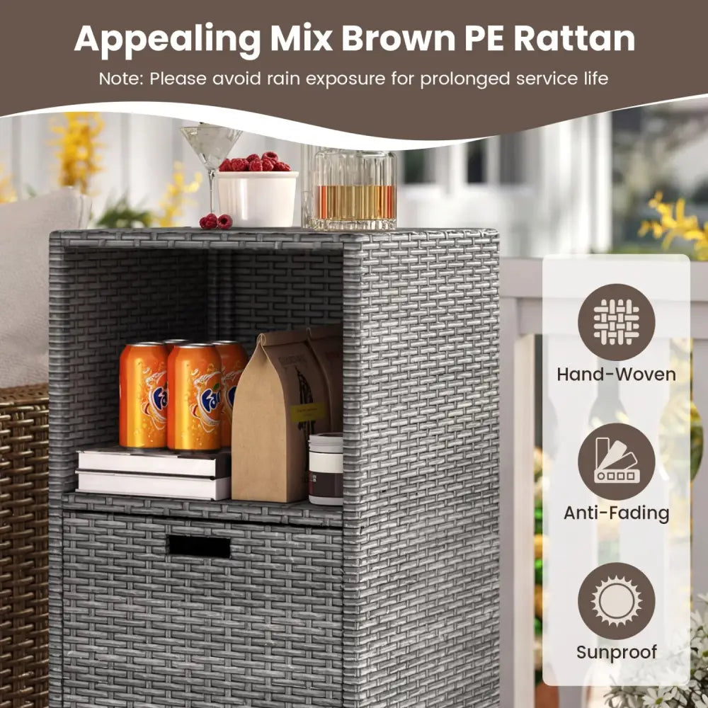 Outdoor Storage Cabinet Patio Wicker Organizer with Drawer-Gray - Gray - Sheds & Outdoor Storage