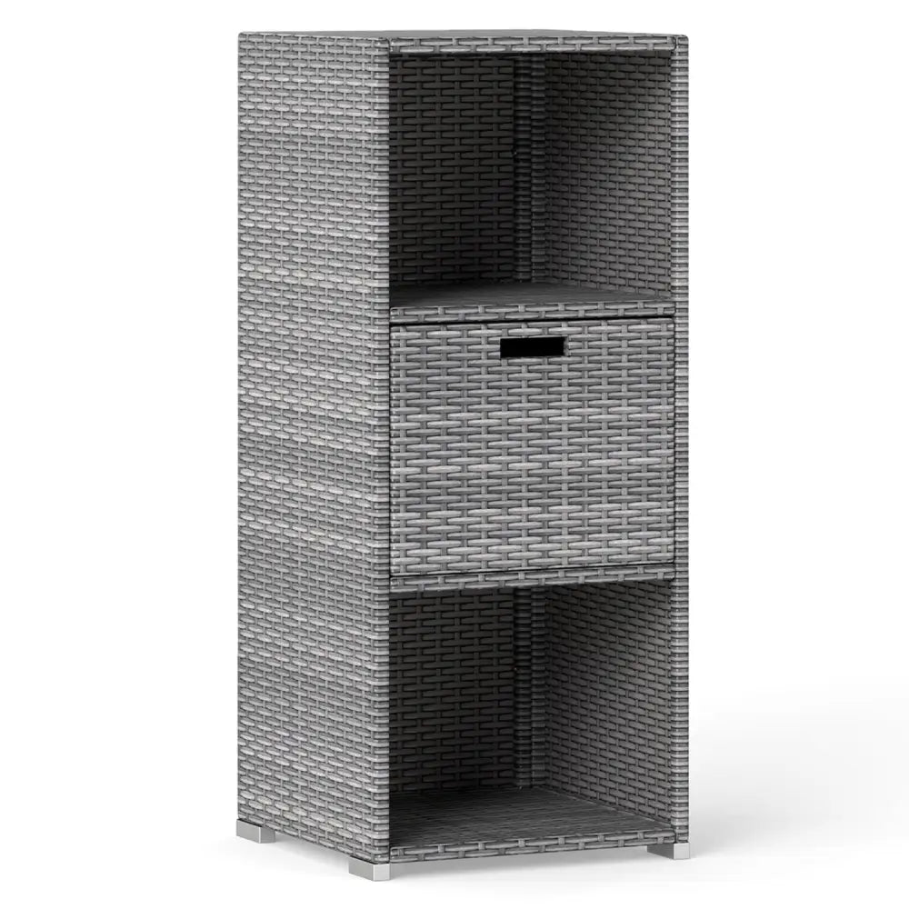 Outdoor Storage Cabinet Patio Wicker Organizer with Drawer-Gray - Gray - Sheds & Outdoor Storage
