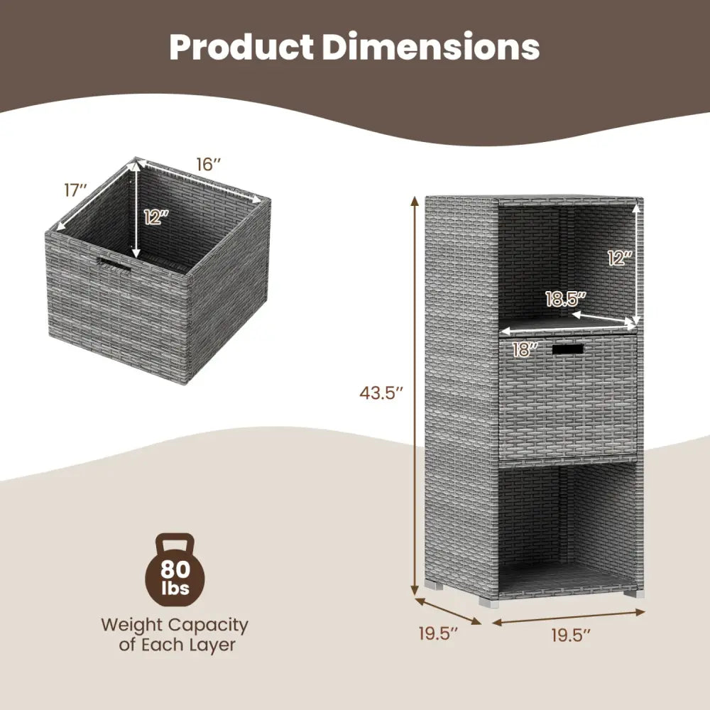 Outdoor Storage Cabinet Patio Wicker Organizer with Drawer-Gray - Gray - Sheds & Outdoor Storage