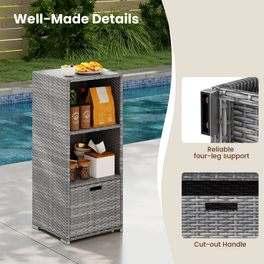 Outdoor Storage Cabinet Patio Wicker Organizer with Drawer-Gray - Gray - Sheds & Outdoor Storage