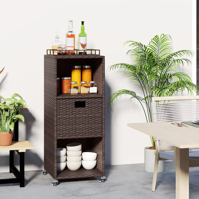 Outdoor Storage Cabinet with Drawer and 3 Shelves for Backyard - Sheds & Outdoor Storage