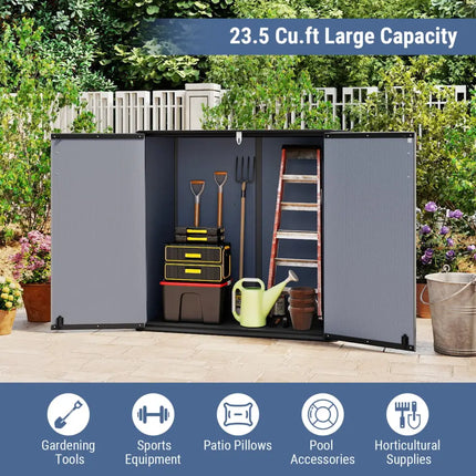 Outdoor Storage Shed 23.5 Cu.ft All-Weather Storage Box with Floor Lockable Door-Gray - Gray - Sheds & Outdoor Storage