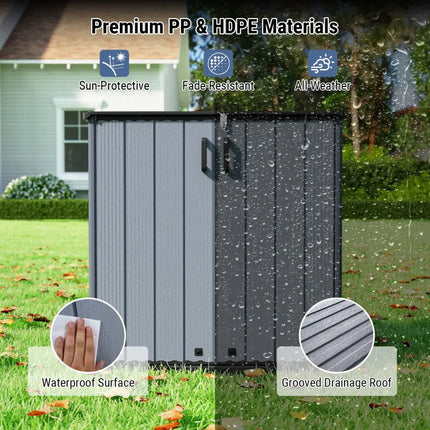 Outdoor Storage Shed 23.5 Cu.ft All-Weather Storage Box with Floor Lockable Door-Gray - Gray - Sheds & Outdoor Storage