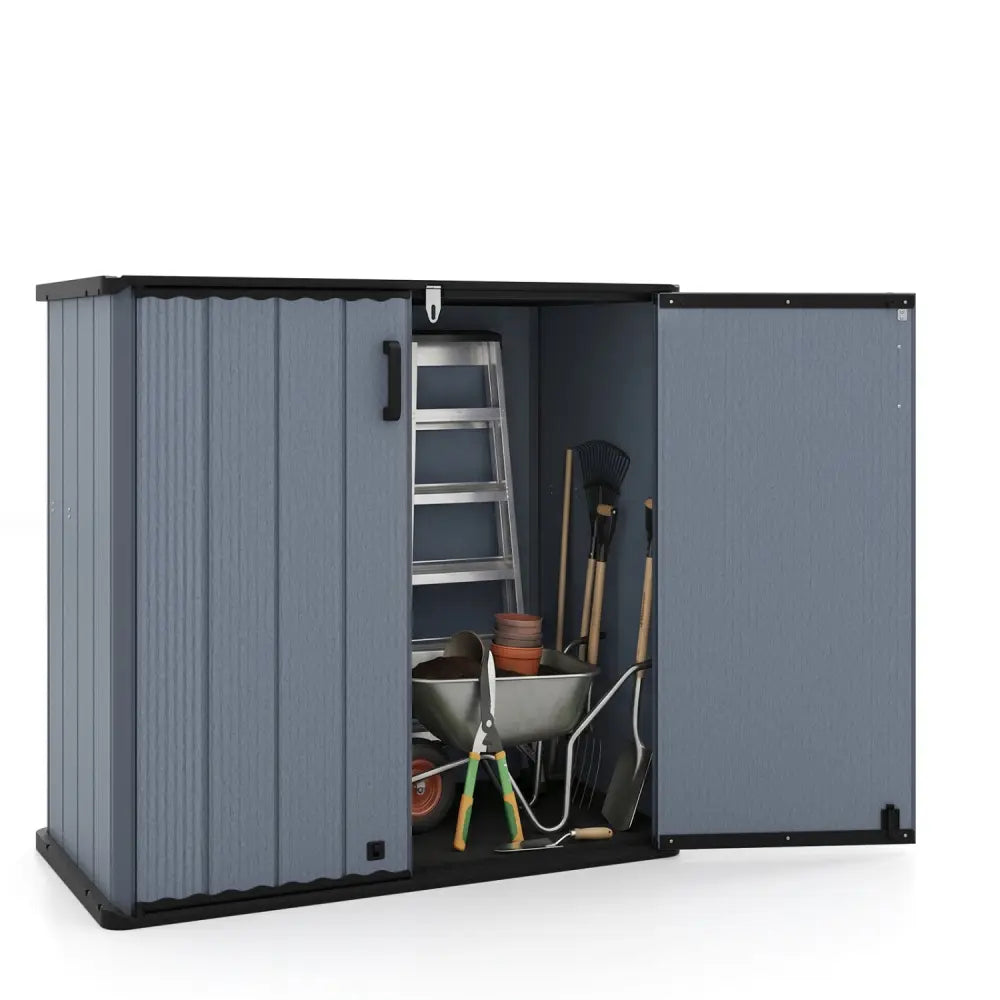 Outdoor Storage Shed 23.5 Cu.ft All-Weather Storage Box with Floor Lockable Door-Gray - Gray - Sheds & Outdoor Storage