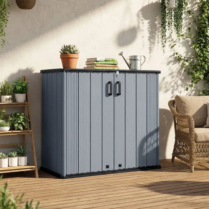 Outdoor Storage Shed 23.5 Cu.ft All-Weather Storage Box with Floor Lockable Door-Gray - Gray - Sheds & Outdoor Storage