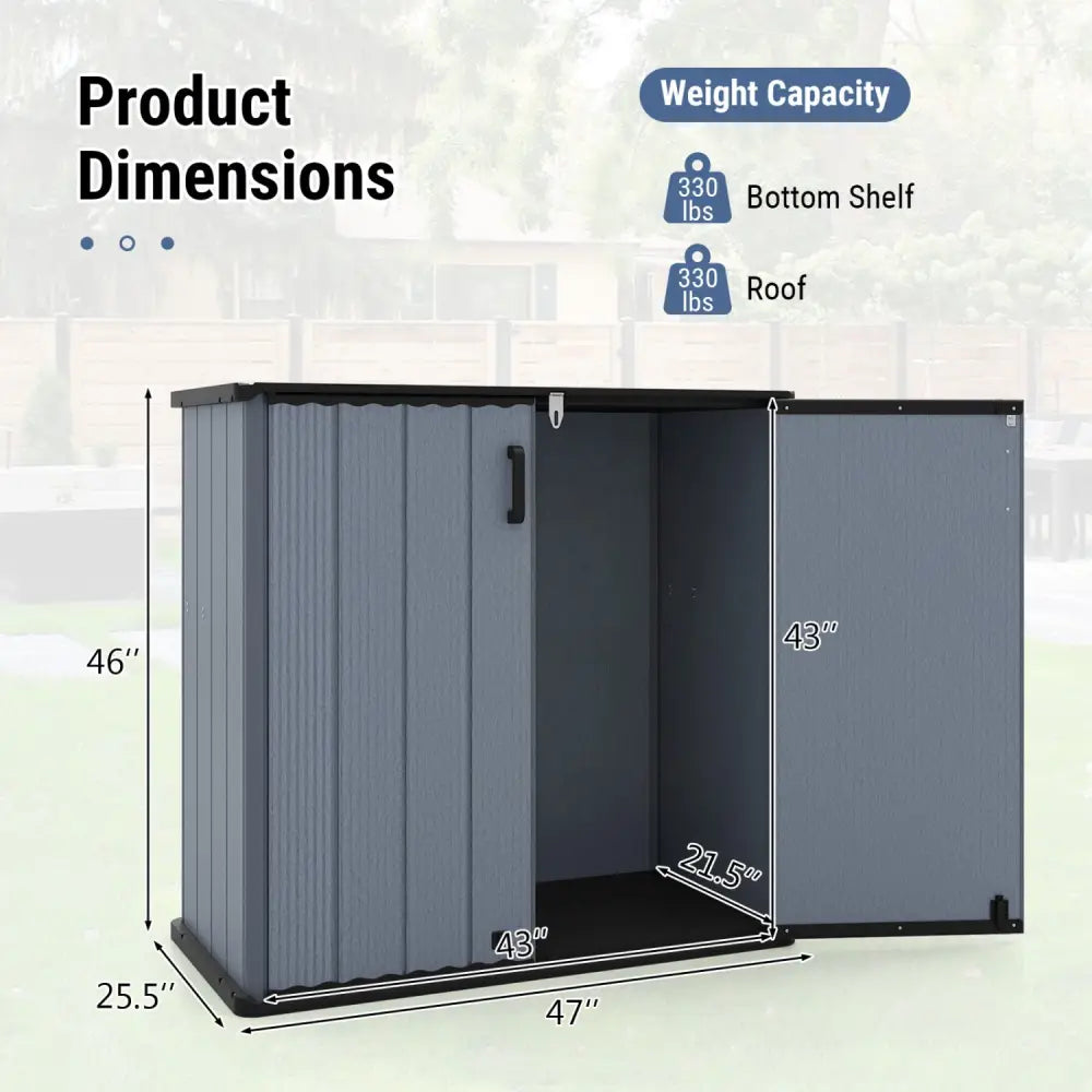Outdoor Storage Shed 23.5 Cu.ft All-Weather Storage Box with Floor Lockable Door-Gray - Gray - Sheds & Outdoor Storage