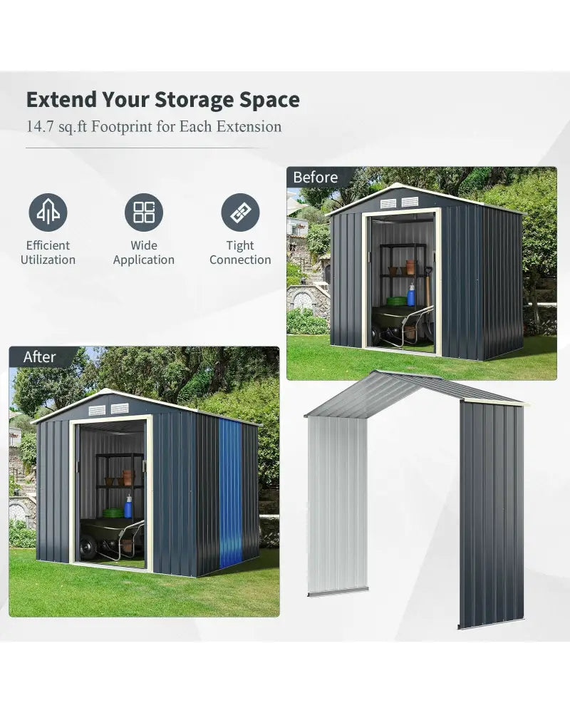 Outdoor Storage Shed Extension Kit for 7 Feet Shed Width - Gray - Sheds & Outdoor Storage