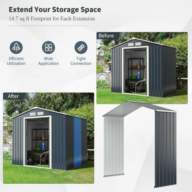 Outdoor Storage Shed Extension Kit for 7 Feet Shed Width - Gray - Sheds & Outdoor Storage