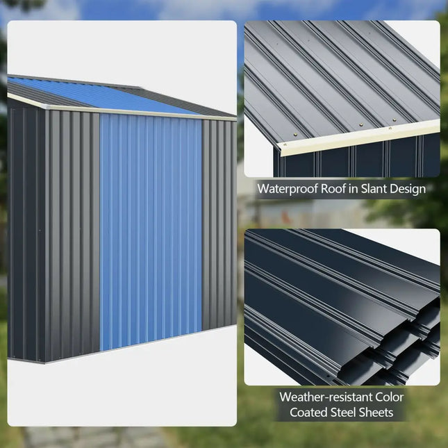 Outdoor Storage Shed Extension Kit for 9.1 Feet Shed-Gray - Gray - Sheds & Outdoor Storage