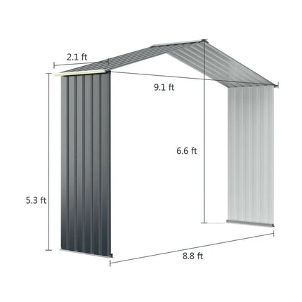 Outdoor Storage Shed Extension Kit for 9.1 Feet Shed-Gray - Gray - Sheds & Outdoor Storage
