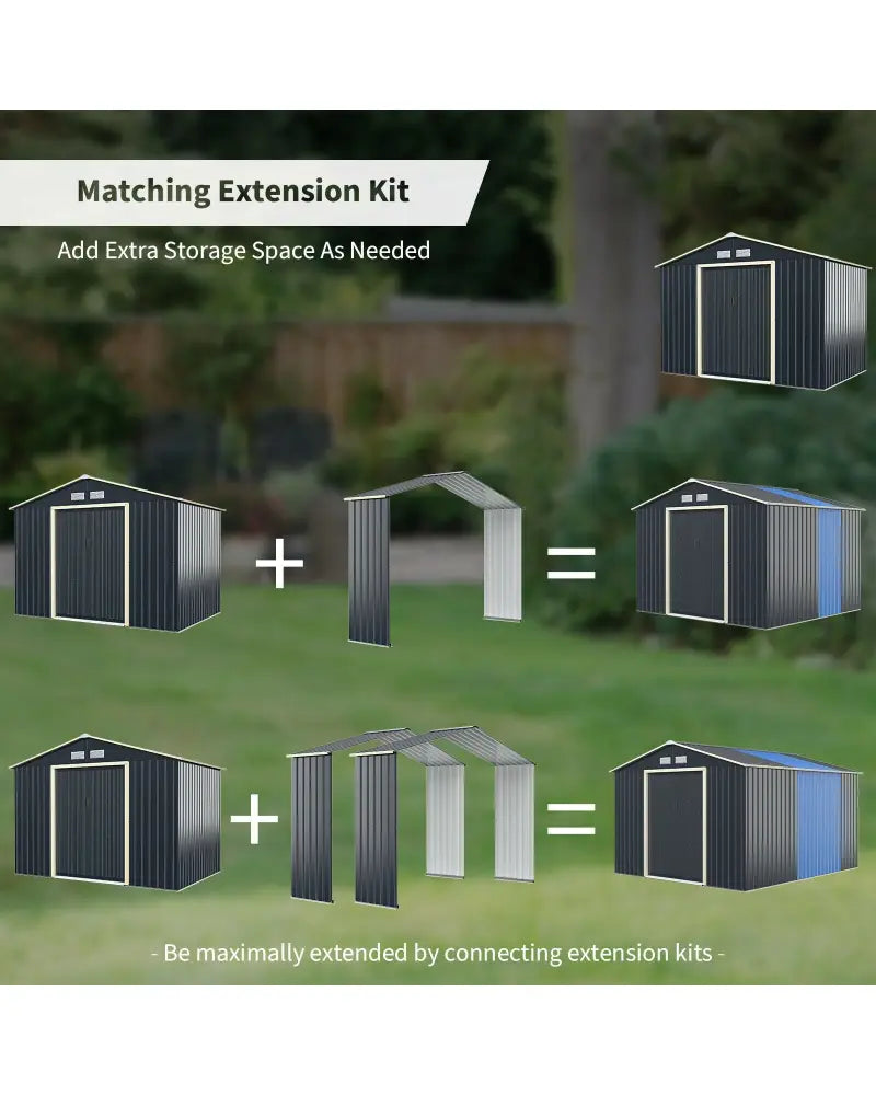 Outdoor Storage Shed Extension Kit for 9.1 Feet Shed-Gray - Gray - Sheds & Outdoor Storage