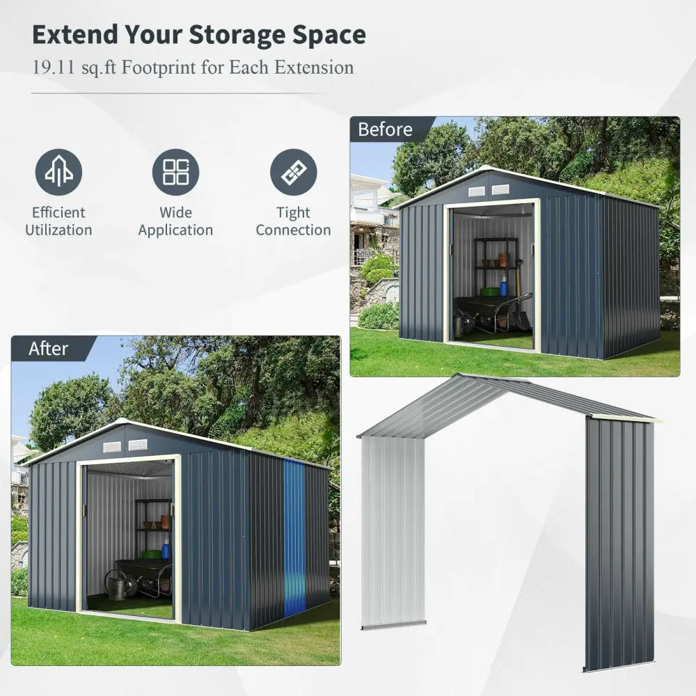 Outdoor Storage Shed Extension Kit for 9.1 Feet Shed-Gray - Gray - Sheds & Outdoor Storage