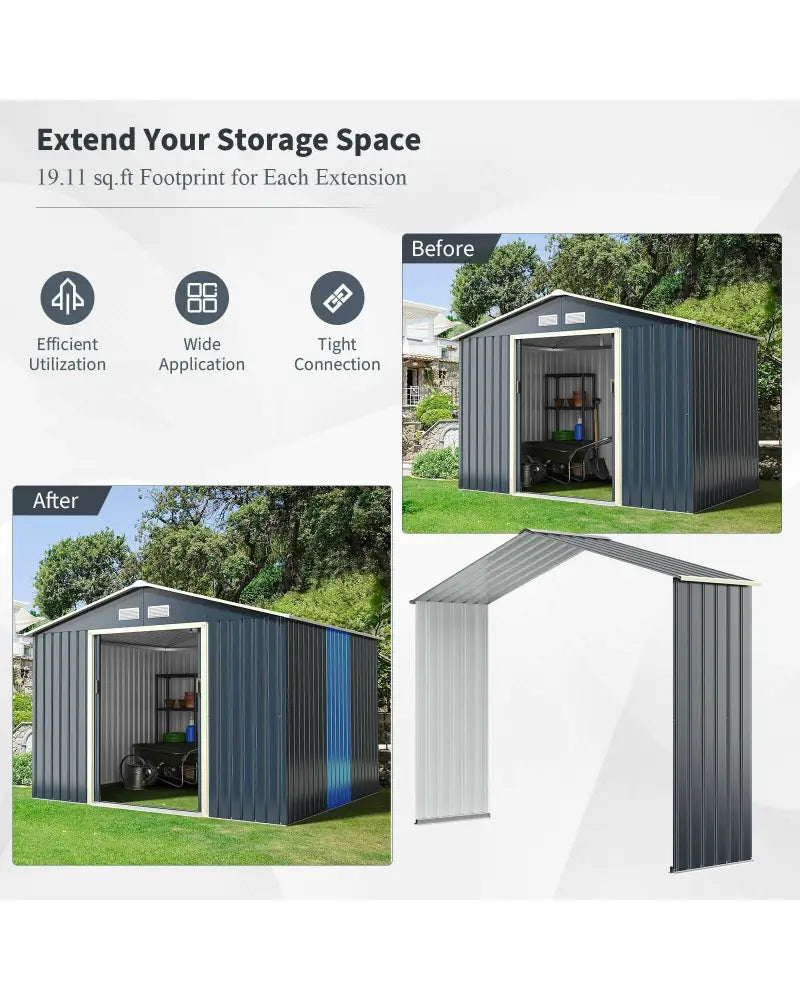 Outdoor Storage Shed Extension Kit for 9.1 Feet Shed-Gray - Gray - Sheds & Outdoor Storage