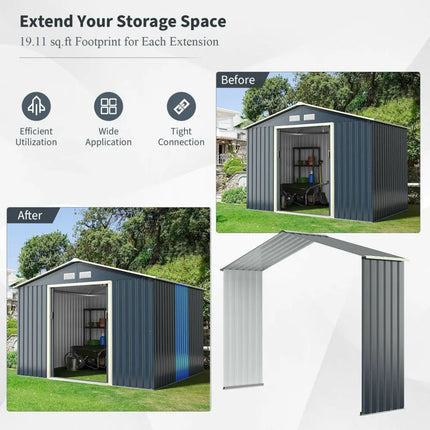 Outdoor Storage Shed Extension Kit for 9.1 Feet Shed-Gray - Gray - Sheds & Outdoor Storage