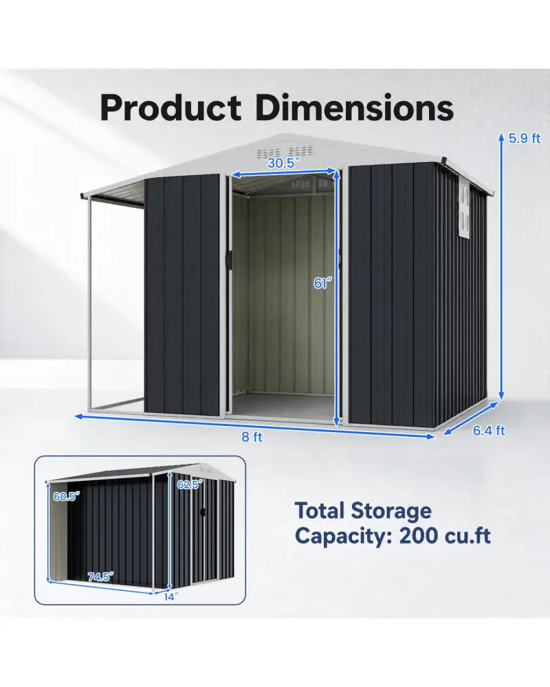 Outdoor Storage Shed with Lockable Double Sliding Door and Open Firewood Bay-Gray - Gray - Sheds & Outdoor Storage