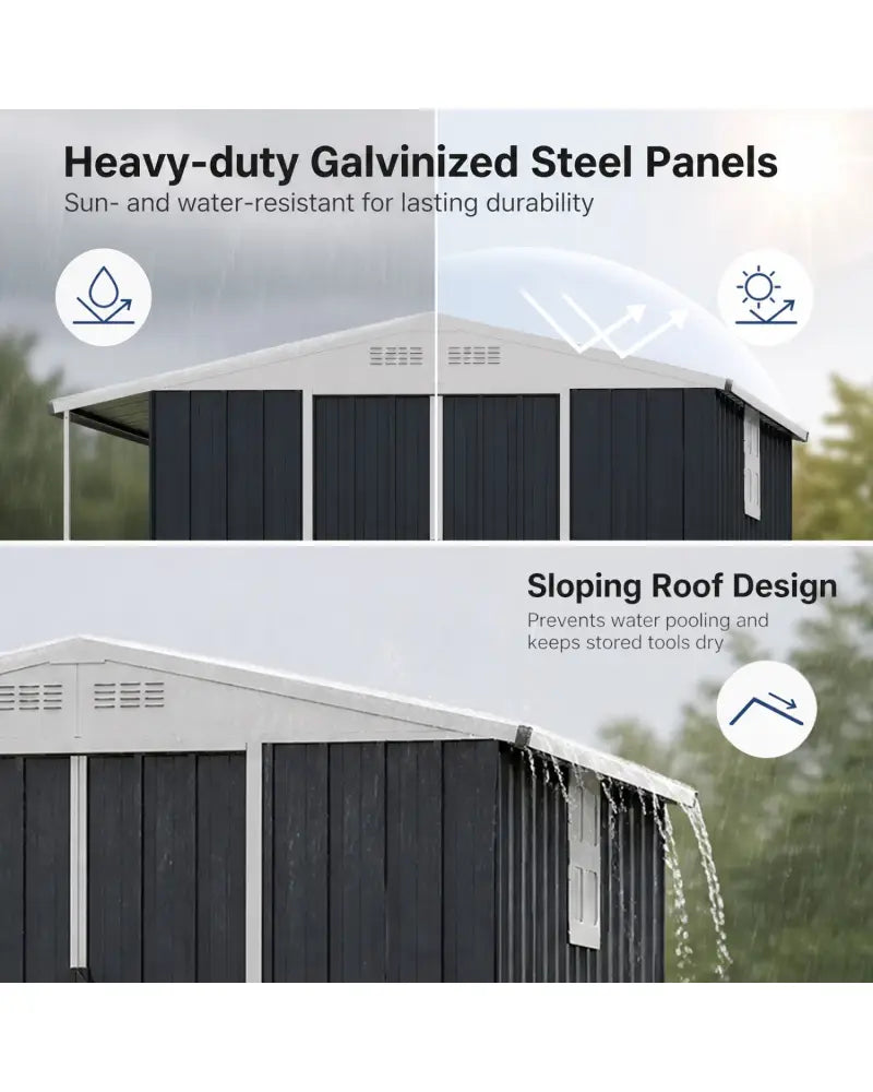 Outdoor Storage Shed with Lockable Double Sliding Door and Open Firewood Bay-Gray - Gray - Sheds & Outdoor Storage