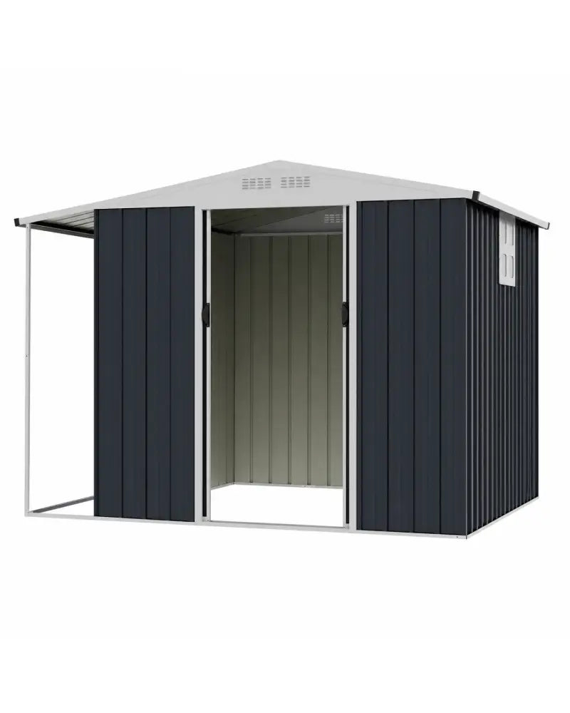 Outdoor Storage Shed with Lockable Double Sliding Door and Open Firewood Bay-Gray - Gray - Sheds & Outdoor Storage