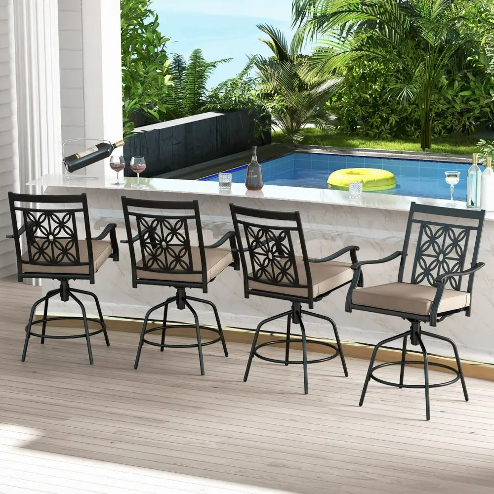 Outdoor Swivel Bar Stools Set of 2 with Seat Cushions-Brown - Brown - Bar Stools